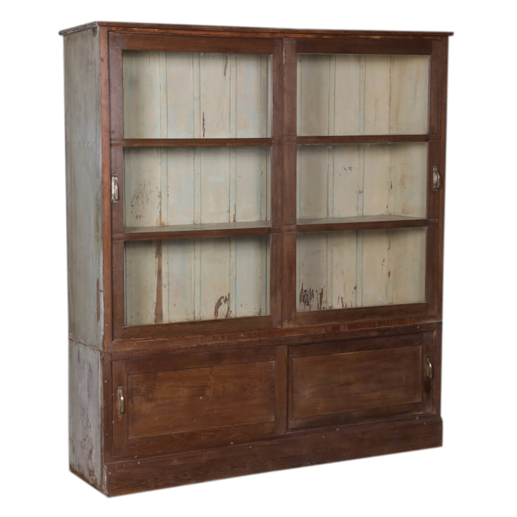 Armoire 2 portes en teck foncé avec vitre