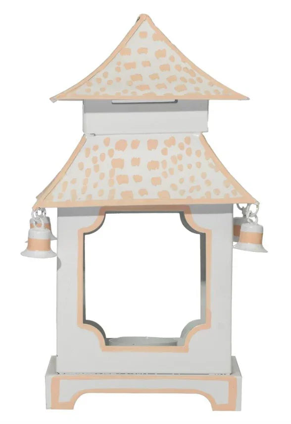 Lanterne pagode rose pâle et blanche à pois