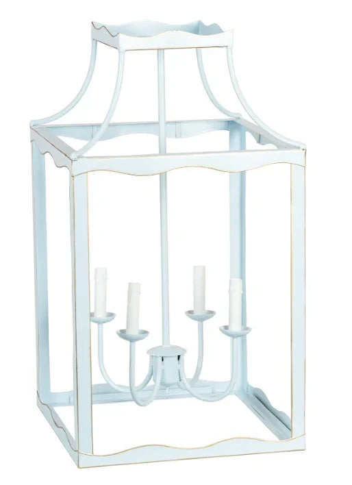 Grande lanterne en bleu doux et or