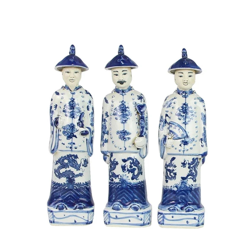 Trio d'empereurs debout de taille moyenne en bleu et blanc