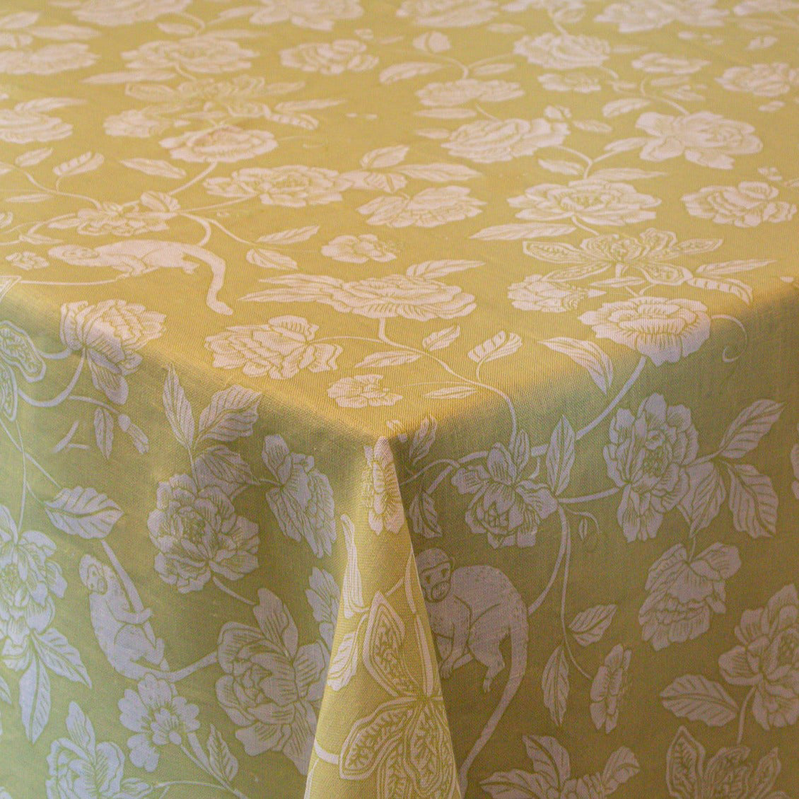 Nappe en lin Eden Flora Parlour en vert et blanc