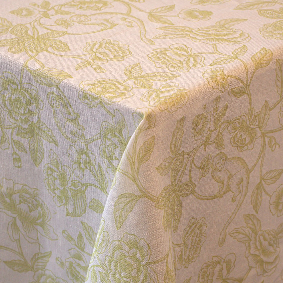Nappe en lin Ivory Flora Parlour en vert et blanc