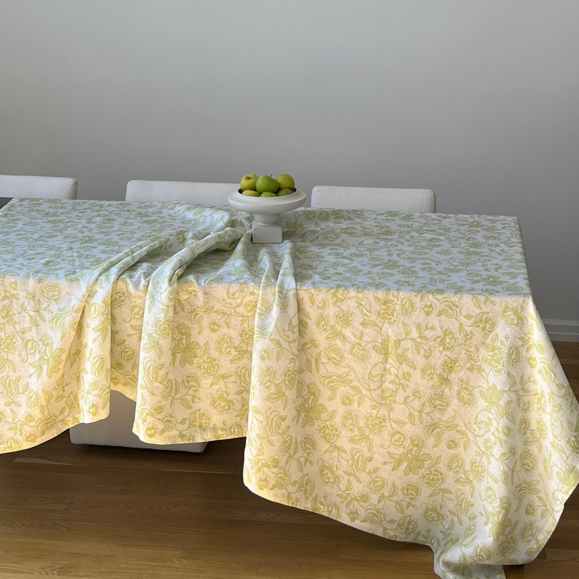 Nappe en lin Ivory Flora Parlour en vert et blanc