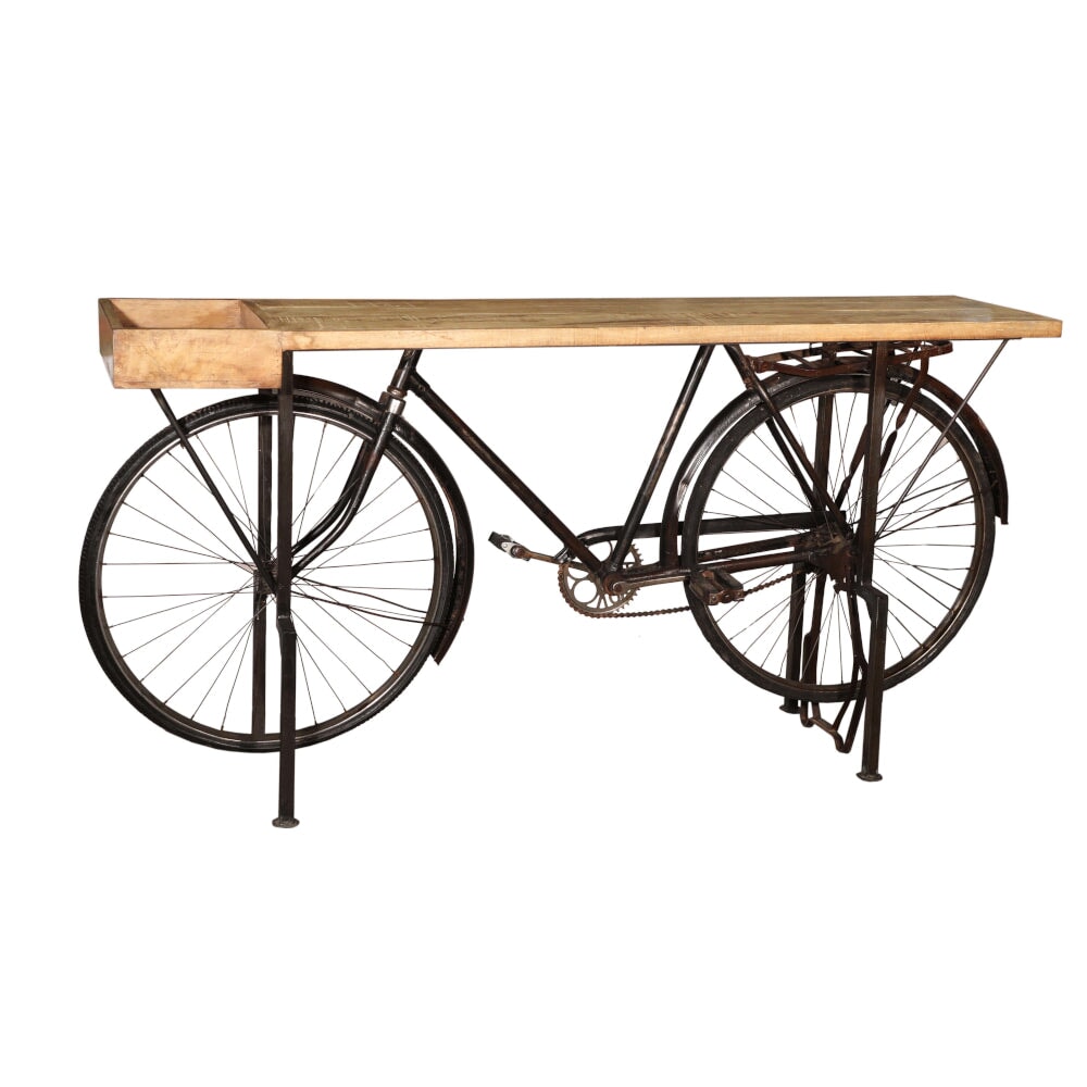 Console de vélo en fer avec plateau en teck