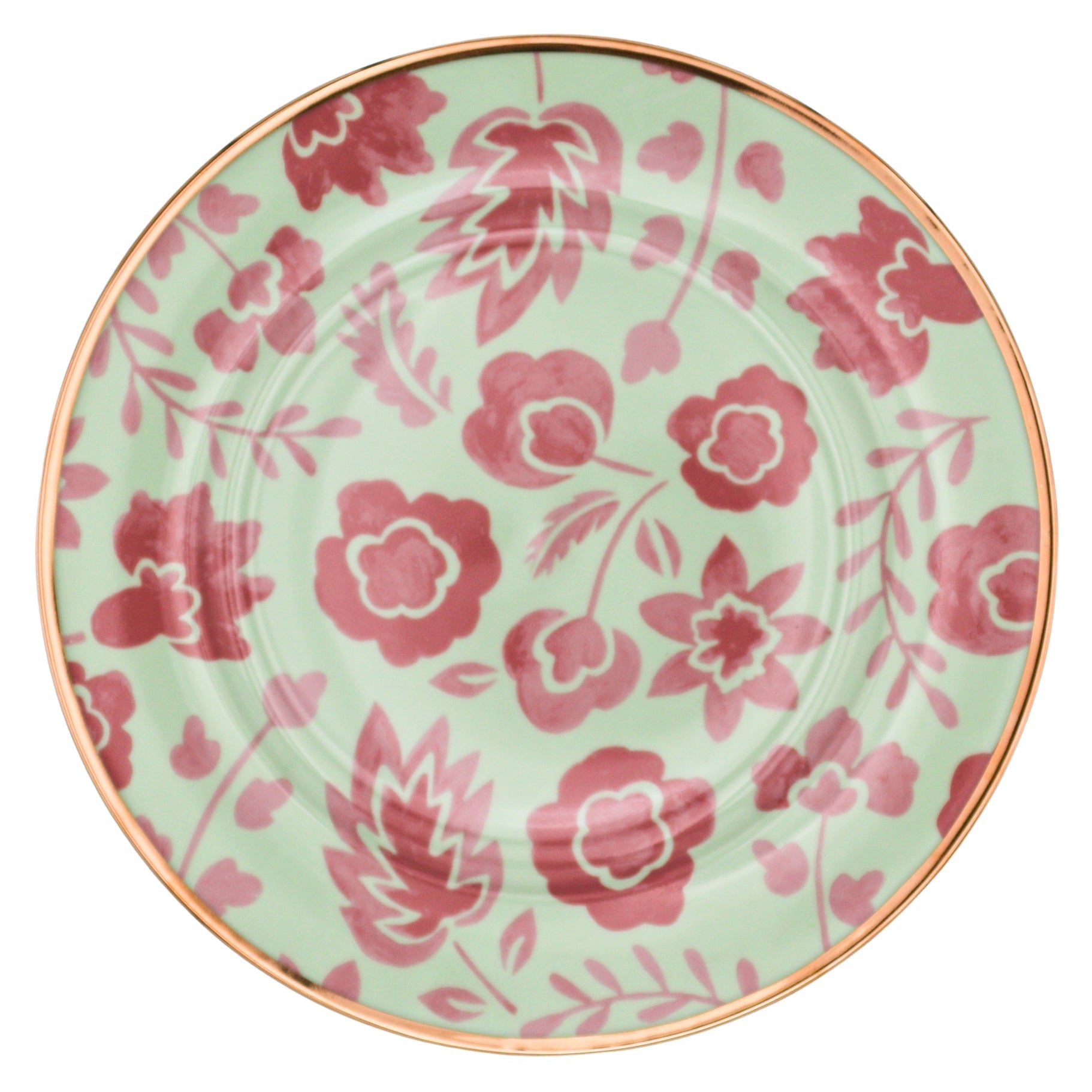 Assiette plate en forme de feuille, couleur pistache et litchi, avec bord doré peint à la main (lot de 4)