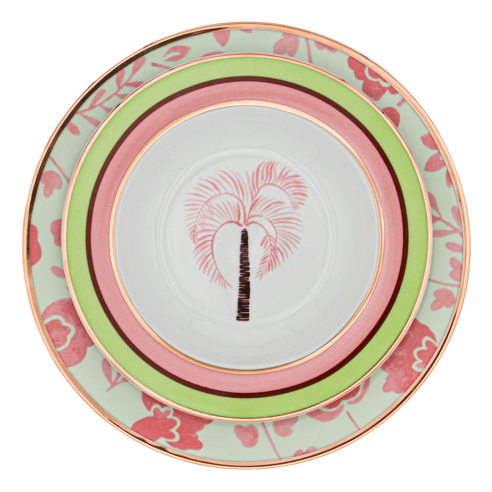 Assiette plate en forme de feuille, couleur pistache et litchi, avec bord doré peint à la main (lot de 4)