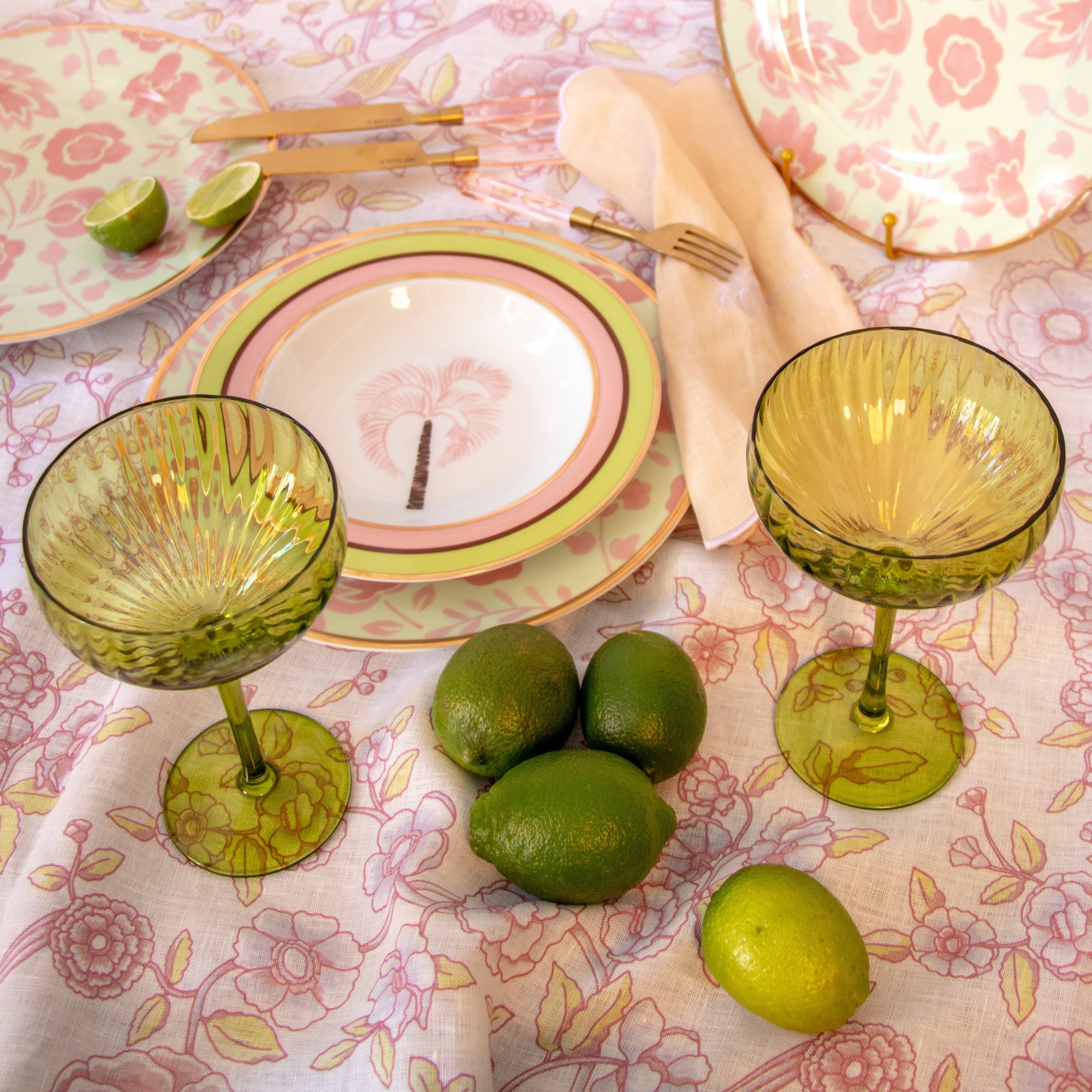 Verres à coupe côtelés verts texturés (lot de 4)