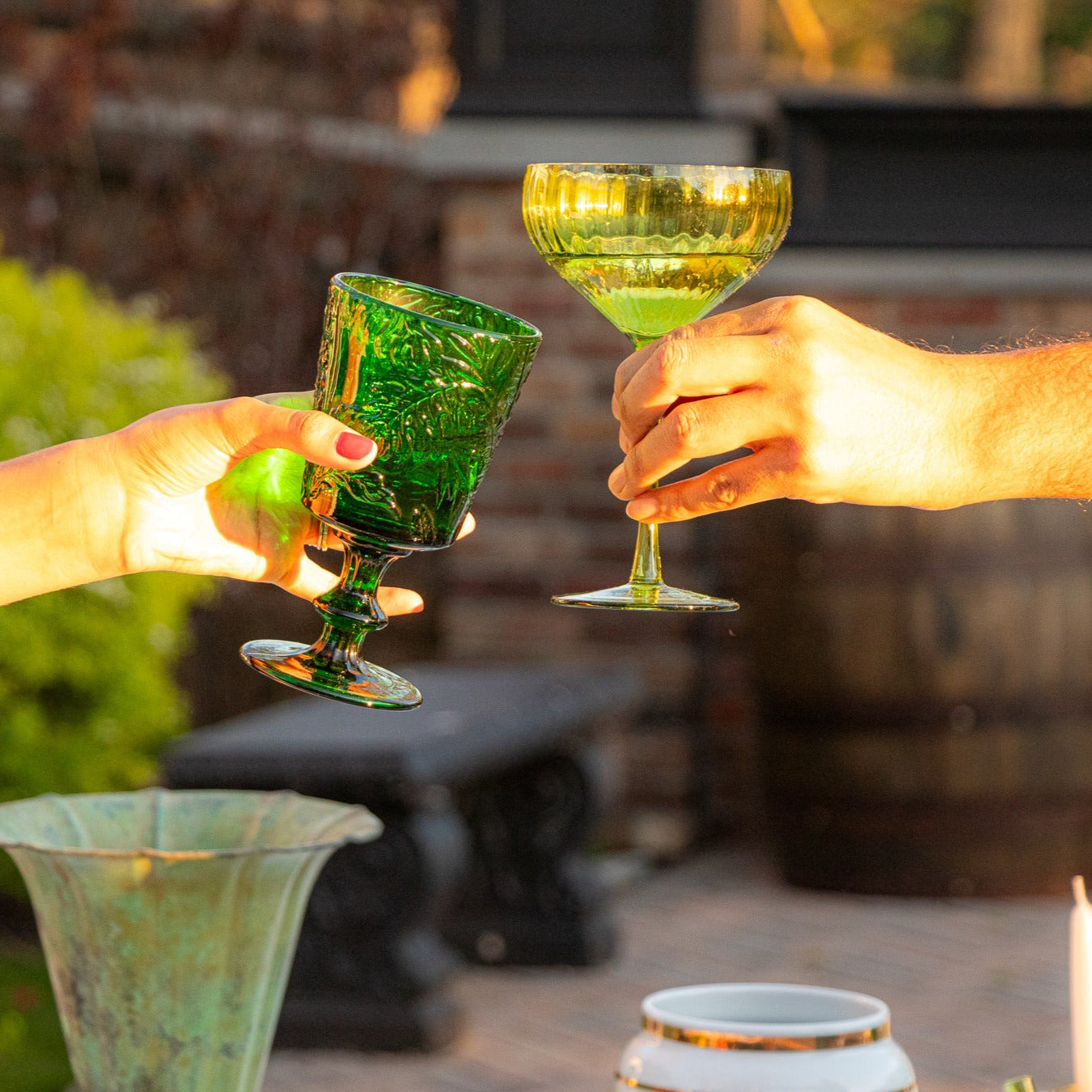 Verres à coupe côtelés verts texturés (lot de 4)