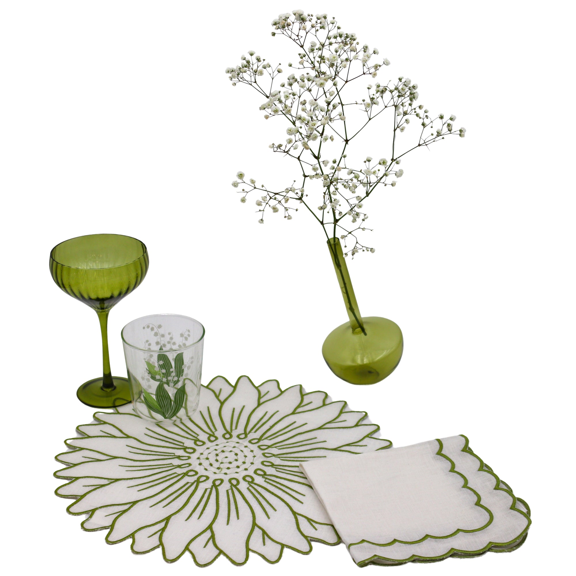Verres à coupe côtelés verts texturés (lot de 4)