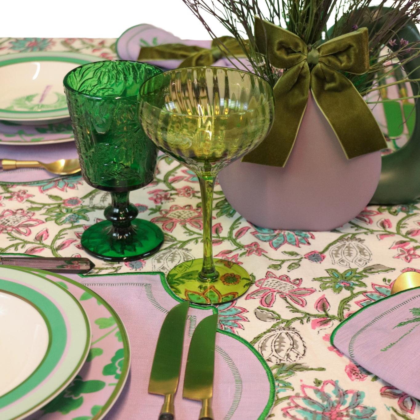 Verres à coupe côtelés verts texturés (lot de 4)