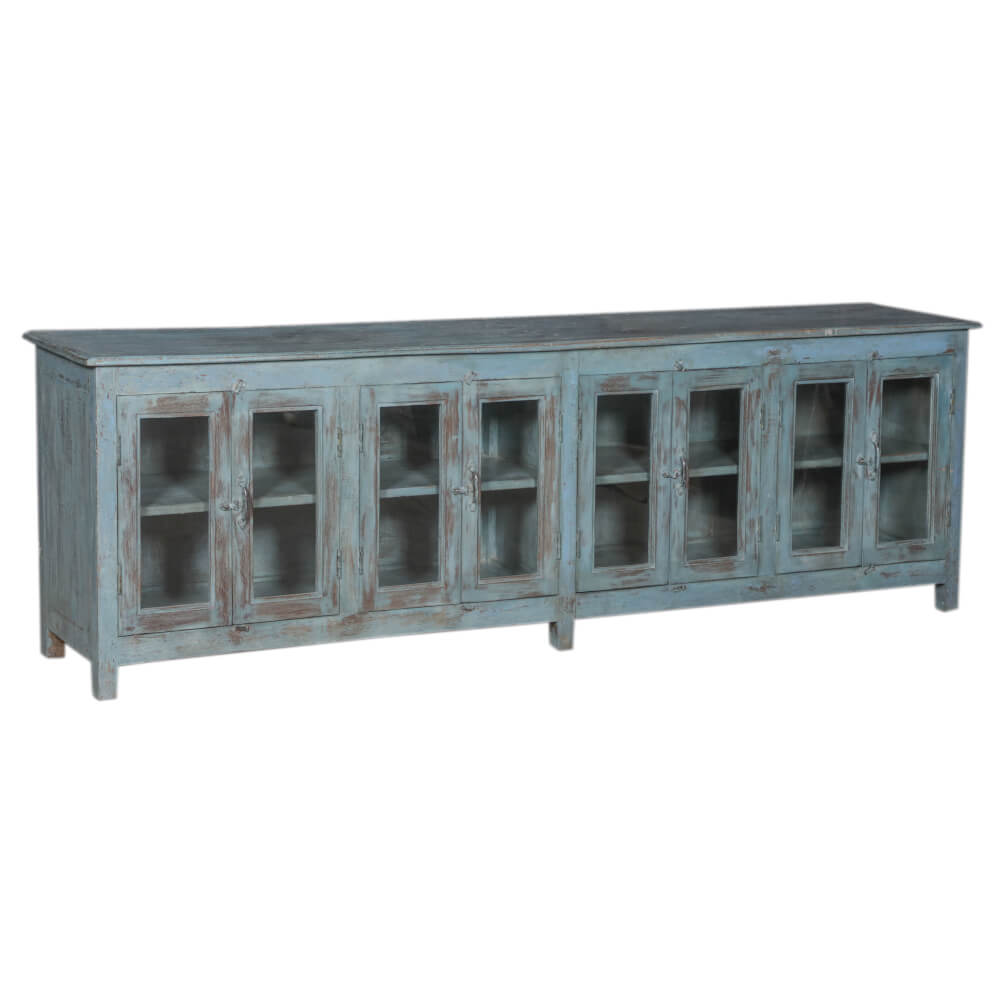 Armoire 8 portes en teck bleu avec vitre
