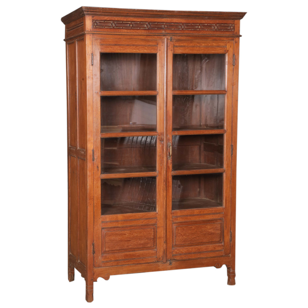 Armoire en bois de teck fabriquée à la main avec verre