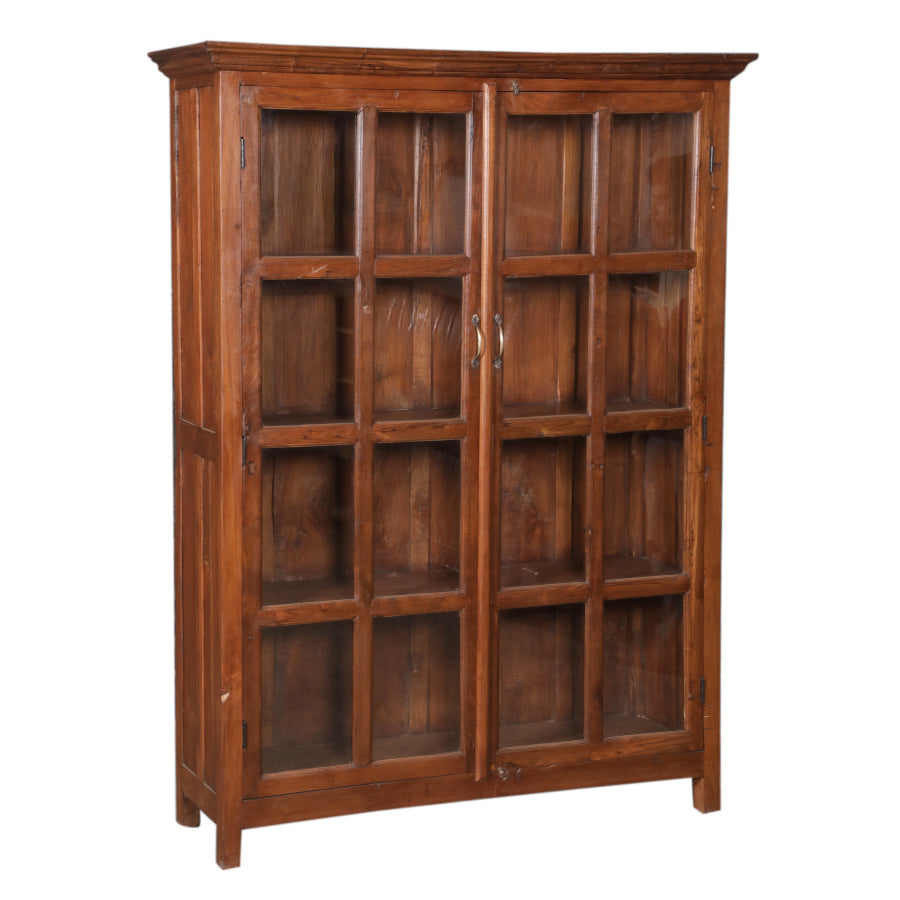 Armoire en bois de teck fabriquée à la main avec verre